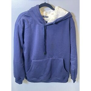 YeoKou Womens Sherpa Lined Hoodie Navy Blue Fleece Sweatshirt LQ-0074 XL